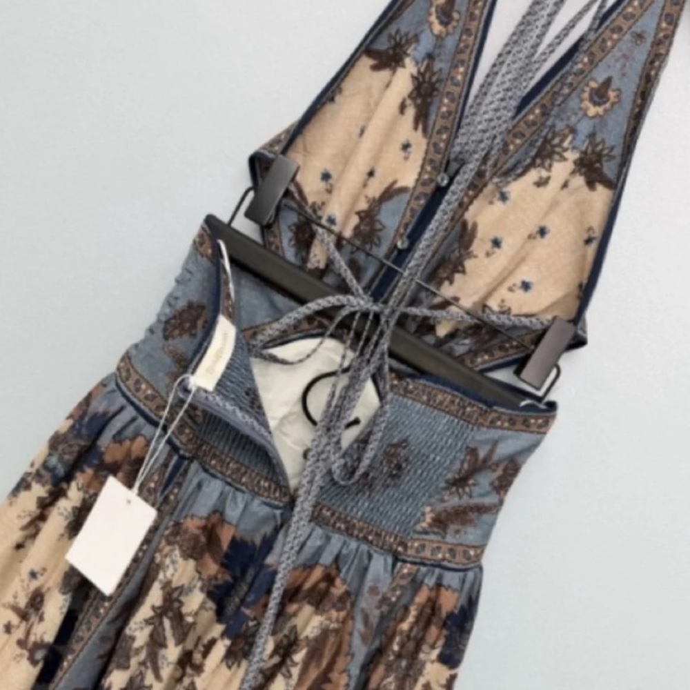 Zimmermann Retro Halter Neck Deep V Backless Linen Print Maxi Dress - Picture 7 of 9